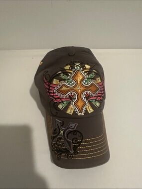 Brown Embroidered Cross Baseball Cap - Unbranded
